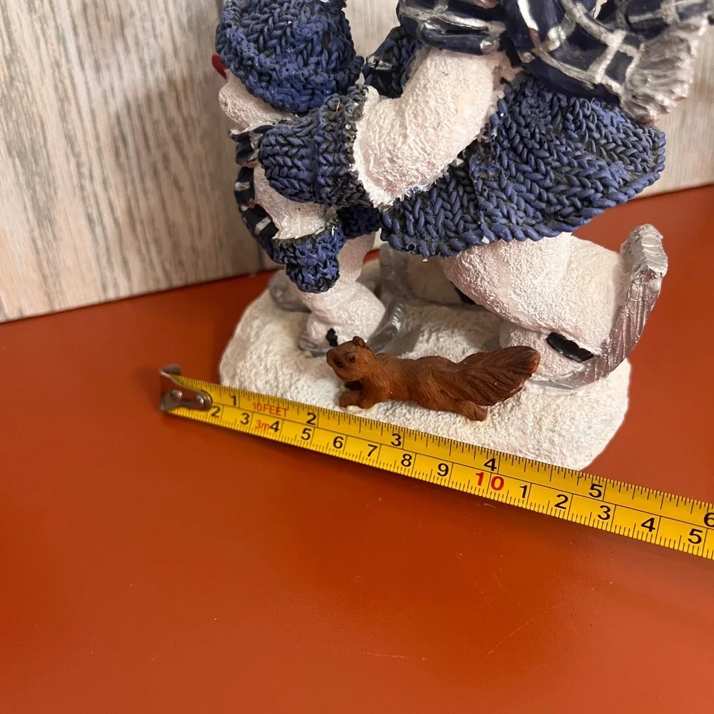 Snowman Buddy Family Ice Skating Figurine Blue Knit Sweaters Squirrel Bird